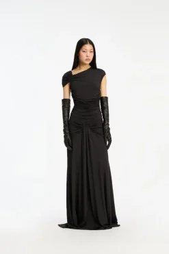 Maxi Dress|Dresses-ROTATE Birger Christensen Maxi Asymmetric Dress Black Black color