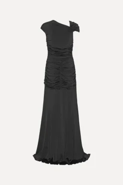 Maxi Dress|Dresses-ROTATE Birger Christensen Maxi Asymmetric Dress Black Black color