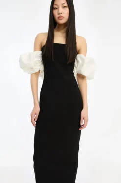 Maxi Dress|Dresses-ROTATE Birger Christensen Maxi Puff Sleeve Dress Black Black color