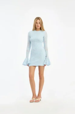 Mini Dresses|Dresses-ROTATE Birger Christensen Mesh Frill Mini Dress Blue Plein Air color