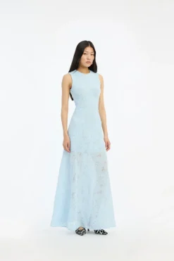 Maxi Dress|Dresses-ROTATE Birger Christensen Mesh Maxi Dress Blue Plein Air color