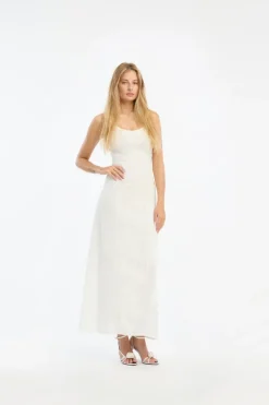 Bridal|Maxi Dress-ROTATE Birger Christensen Mesh Maxi Dress White Egret color