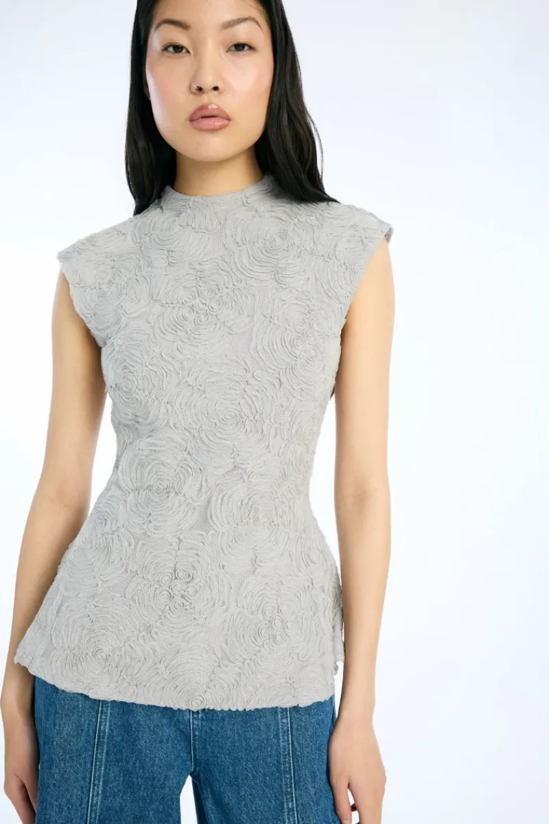 Tops-ROTATE Birger Christensen Mesh Sleeveless Top Grey Violet Gray Violet color