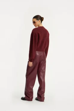 Pants-ROTATE Birger Christensen Mid Waisted Piping Pants Bordeaux Zinfandelcolor