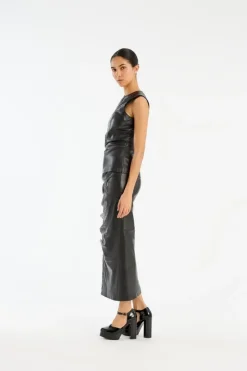 Skirts-ROTATE Birger Christensen Midi Leather Skirt Black Black color
