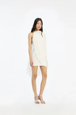 Bridal|Mini Dresses-ROTATE Birger Christensen Mini Cape Dress White Egret color