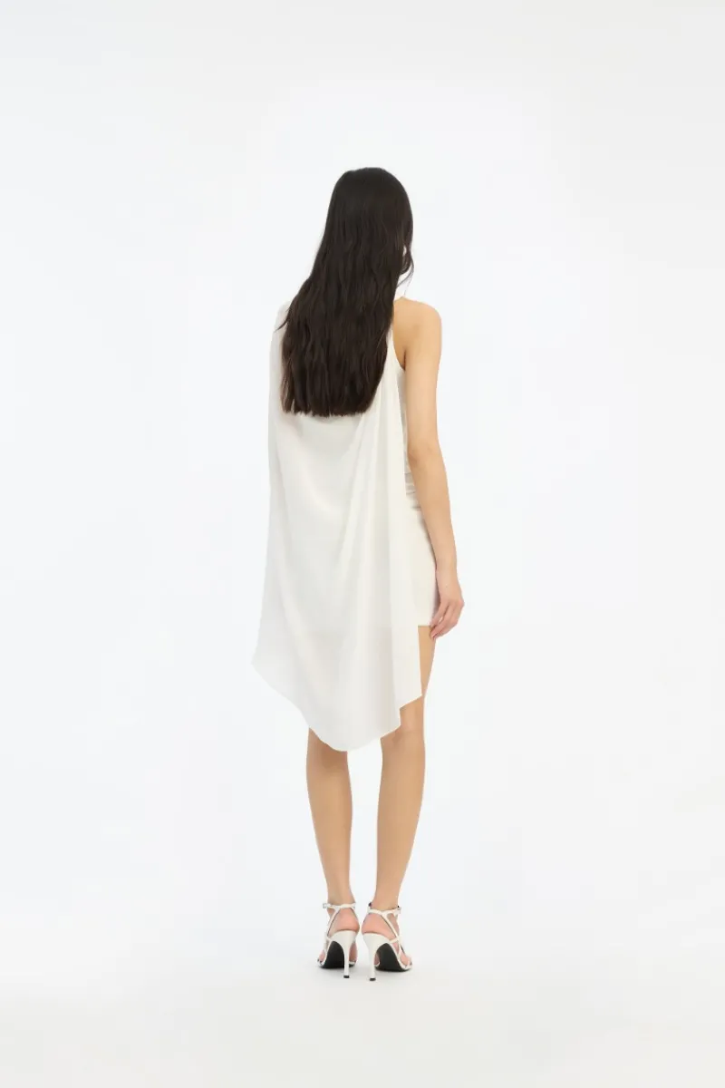 Bridal|Mini Dresses-ROTATE Birger Christensen Mini Cape Dress White Egret color