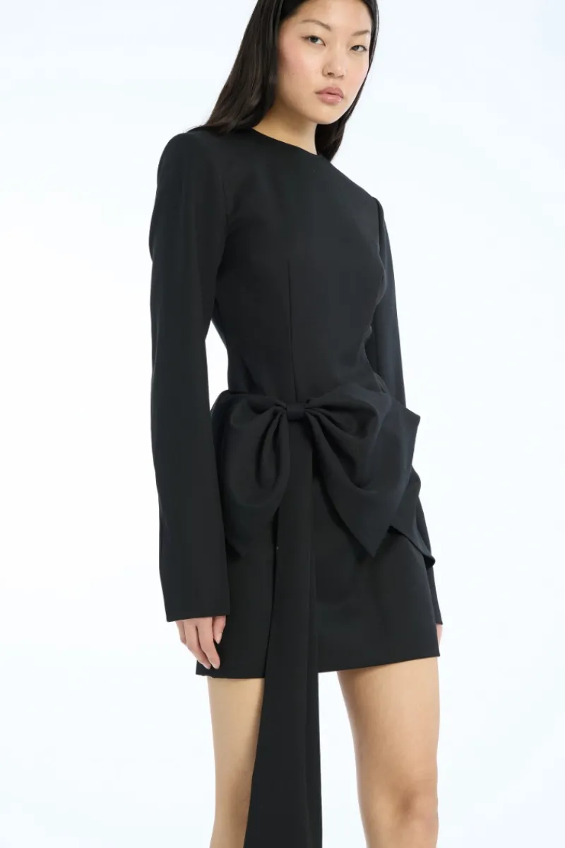 Mini Dresses|Dresses-ROTATE Birger Christensen Mini Dress W/ Bow Ls Black Black color