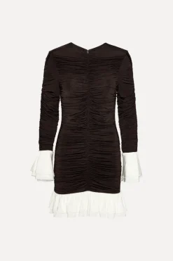 Mini Dresses|Dresses-ROTATE Birger Christensen Mini Ruched Ls Dress Dark Brown CHICORY COFFEE color