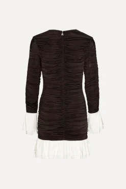 Mini Dresses|Dresses-ROTATE Birger Christensen Mini Ruched Ls Dress Dark Brown CHICORY COFFEE color
