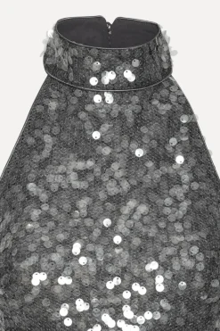 Tops-ROTATE Birger Christensen Net Sequin Halterneck Dark Grey BlackenedPearl (Dark Gray) color