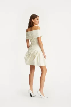Bridal|Mini Dresses-ROTATE Birger Christensen Off Shoulder Mini Dress Creme White Egret color