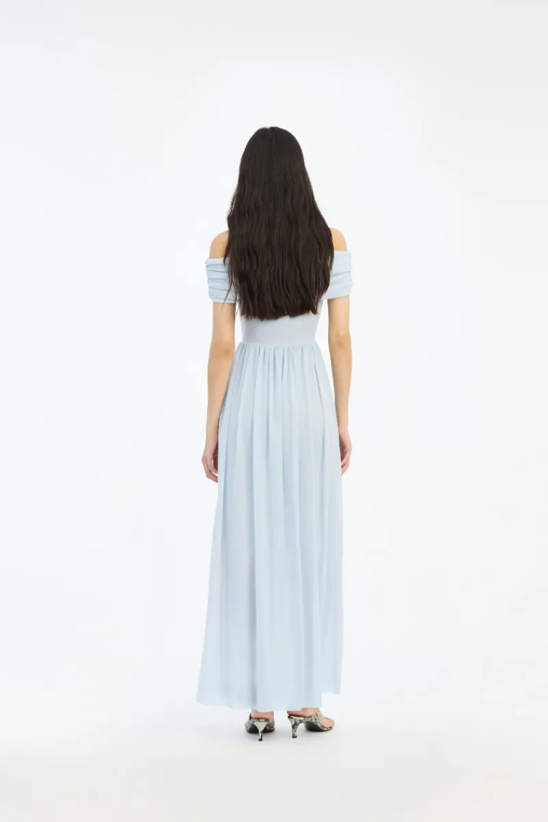 Dresses-ROTATE Birger Christensen Off-shoulder Maxi Dress Light Blue Plein Air color