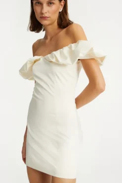 Bridal|Mini Dresses-ROTATE Birger Christensen Off-shoulder Mini Dress Creme White Egret color