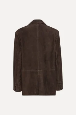 Tops|Outerwear-ROTATE Birger Christensen Oversized Suede Blazer Chocolate Brown Chocolate Brown color