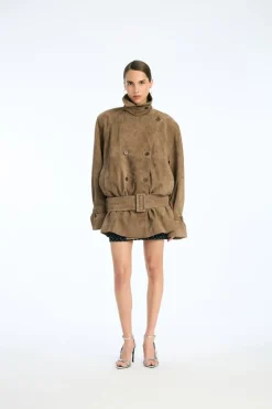 Outerwear-ROTATE Birger Christensen Oversized Suede Jacket Brown Morel color