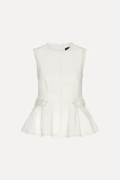 Tops-ROTATE Birger Christensen Peplum Denim Top White Denim Raw White Denim color