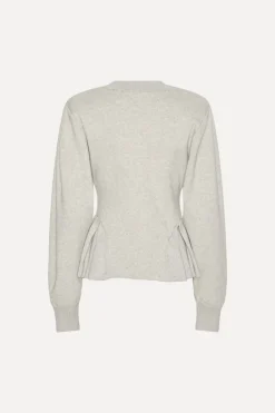 Tops|Knitwear-ROTATE Birger Christensen Peplum Knit Cardigan Grey Melange Pumice Stone color