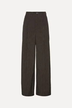 Pants-ROTATE Birger Christensen Pinstripe Wide Leg Pants Dark Brown Chicory Coffee Comb. color