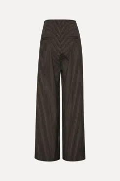 Pants-ROTATE Birger Christensen Pinstripe Wide Leg Pants Dark Brown Chicory Coffee Comb. color