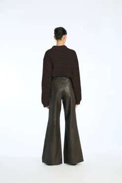 Tops-ROTATE Birger Christensen Pique Longsleeve Polo Brown Molé Comb. color