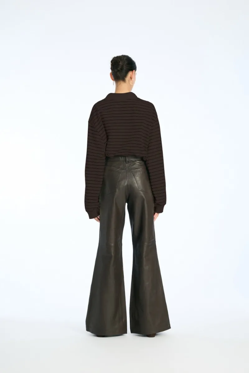 Tops-ROTATE Birger Christensen Pique Longsleeve Polo Brown Molé Comb. color