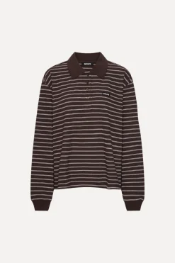 Tops-ROTATE Birger Christensen Pique Longsleeve Polo Brown Molé Comb. color