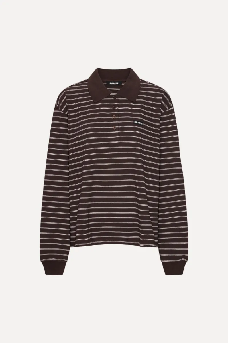Tops-ROTATE Birger Christensen Pique Longsleeve Polo Brown Molé Comb. color
