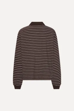 Tops-ROTATE Birger Christensen Pique Longsleeve Polo Brown Molé Comb. color