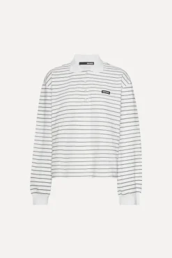 Tops-ROTATE Birger Christensen Pique Longsleeve Polo White Egret Comb. color