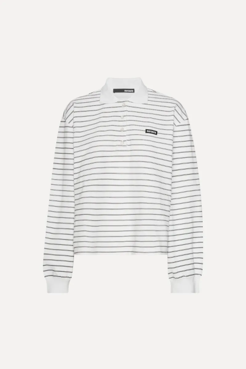 Tops-ROTATE Birger Christensen Pique Longsleeve Polo White Egret Comb. color