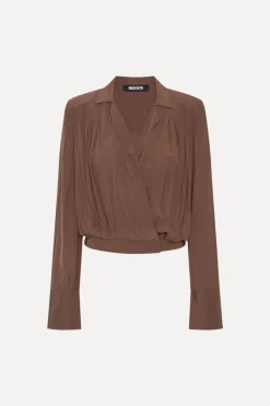 Tops-ROTATE Birger Christensen Pleated Ls Top Brown Potting Soil color