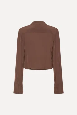 Tops-ROTATE Birger Christensen Pleated Ls Top Brown Potting Soil color