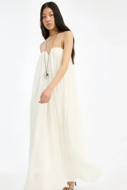 Bridal|Midi Dresses-ROTATE Birger Christensen Pleated Midi Strap Dress White Egret color