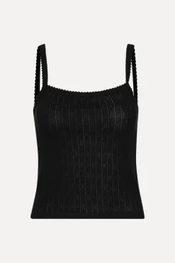 Tops-ROTATE Birger Christensen Pointelle Fitted Top Black Black color