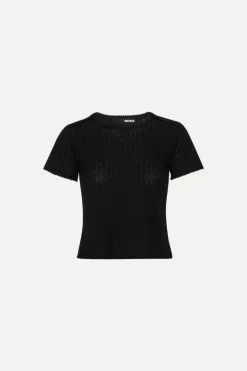 Tops-ROTATE Birger Christensen Pointelle Fitted T-shirt Black Black color