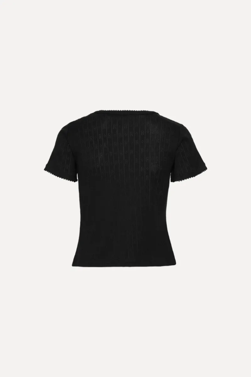 Tops-ROTATE Birger Christensen Pointelle Fitted T-shirt Black Black color