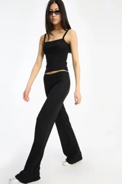 Pants-ROTATE Birger Christensen Pointelle Leggings Black Black color