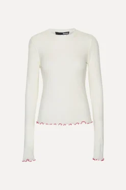 Tops-ROTATE Birger Christensen POINTELLE LONGSLEEVE TOP WHITE Bright White color