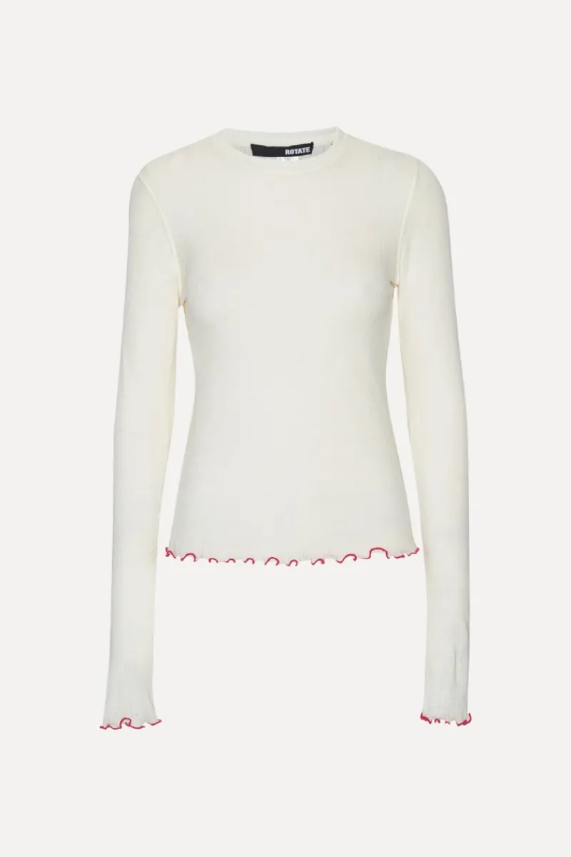 Tops-ROTATE Birger Christensen POINTELLE LONGSLEEVE TOP WHITE Bright White color