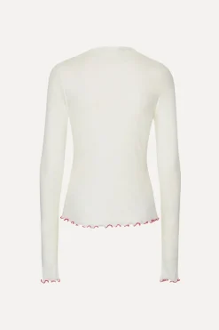 Tops-ROTATE Birger Christensen POINTELLE LONGSLEEVE TOP WHITE Bright White color