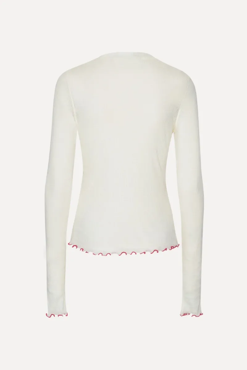 Tops-ROTATE Birger Christensen POINTELLE LONGSLEEVE TOP WHITE Bright White color