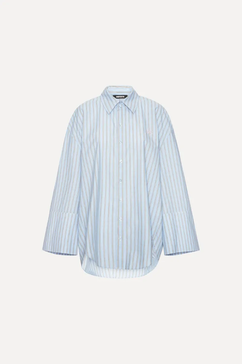 Tops-ROTATE Birger Christensen Poplin Oversized Shirt Blue Hydrangea (Blue) Comb. color