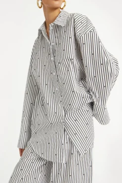 Tops-ROTATE Birger Christensen Poplin Oversized Shirt Striped Black 1000 Black Comb. color