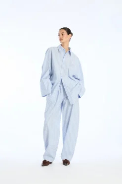 Pants-ROTATE Birger Christensen Poplin Tapered Pants Blue Hydrangea (Blue) Comb. color