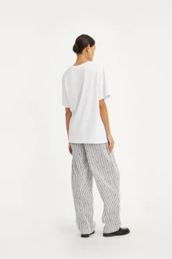 Pants-ROTATE Birger Christensen Poplin Tapered Pants Striped Black 1000 Black Comb. color