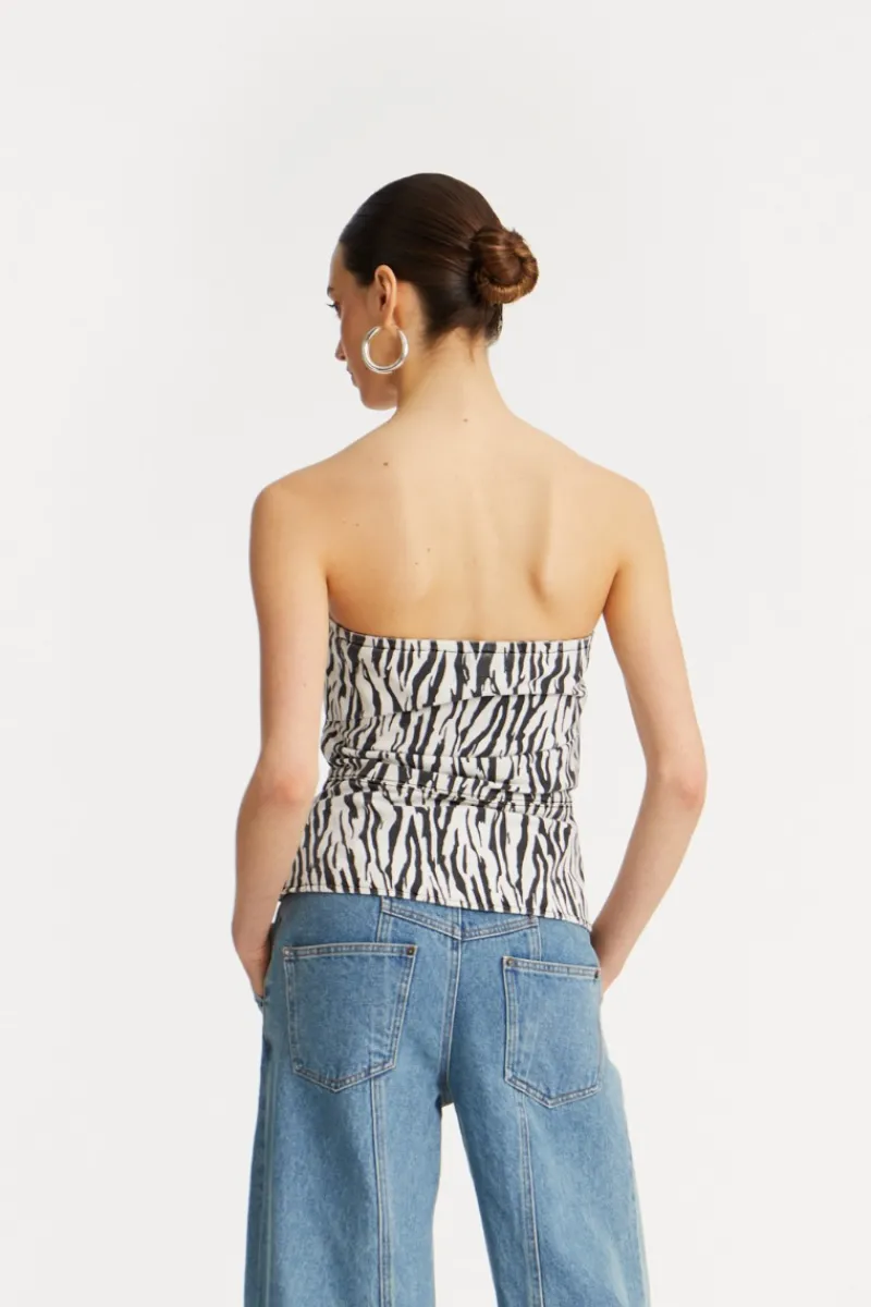 Tops-ROTATE Birger Christensen Printed Denim Top Black Print Egret Comb. color