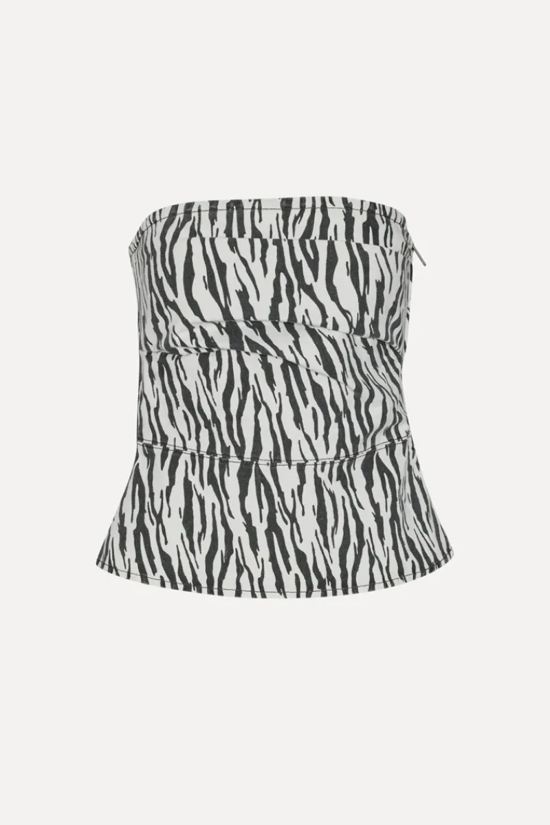 Tops-ROTATE Birger Christensen Printed Denim Top Black Print Egret Comb. color