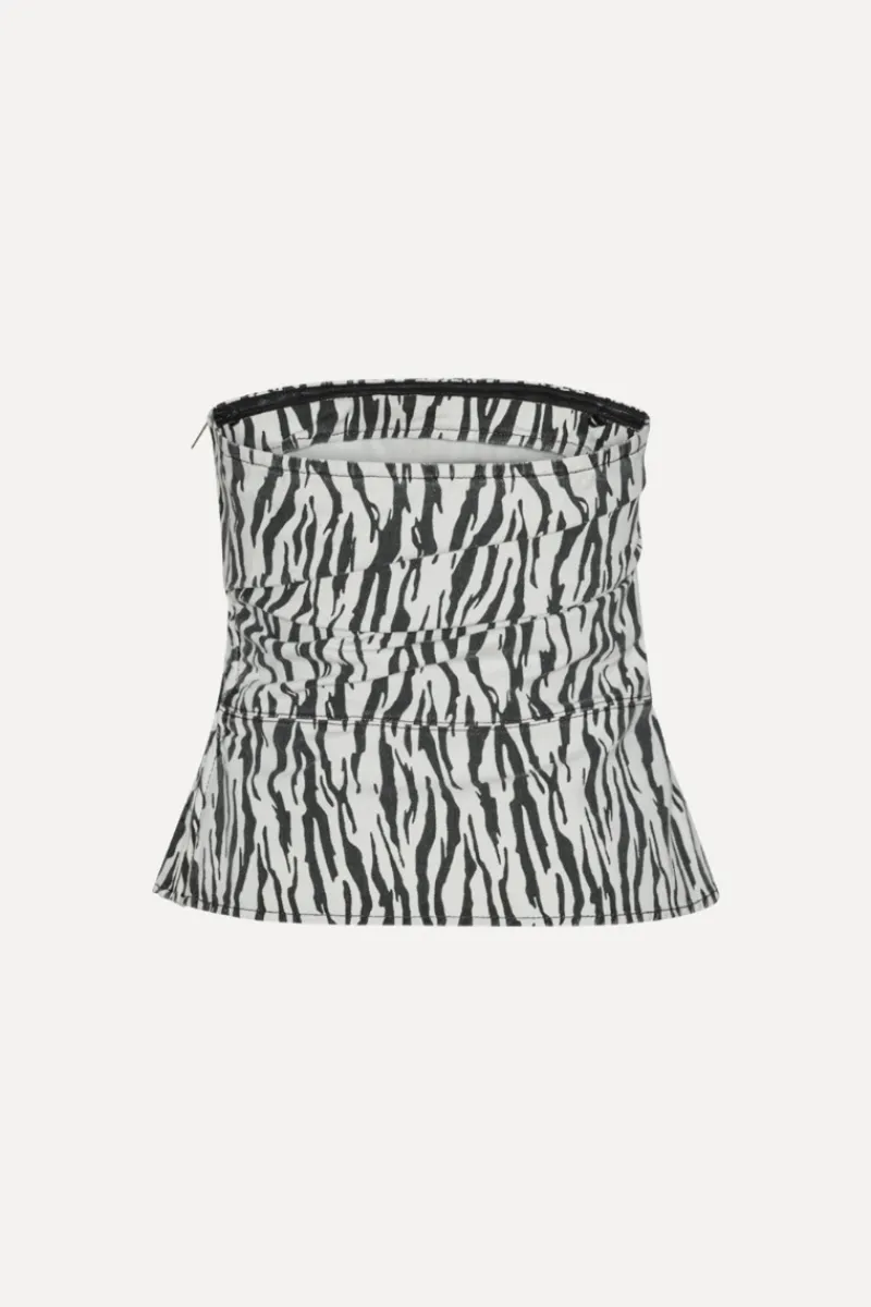 Tops-ROTATE Birger Christensen Printed Denim Top Black Print Egret Comb. color