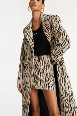 Skirts-ROTATE Birger Christensen Printed Faux Fur Skirt Black Print Egret Comb. color